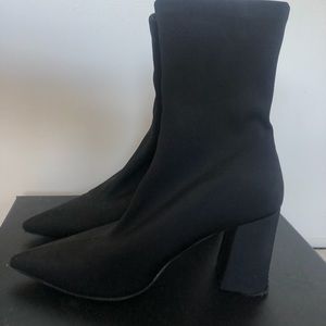 Neon heart black heeled boots